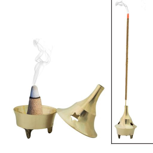 Incense Burner, Brass, Cone or Stick 2.5in H