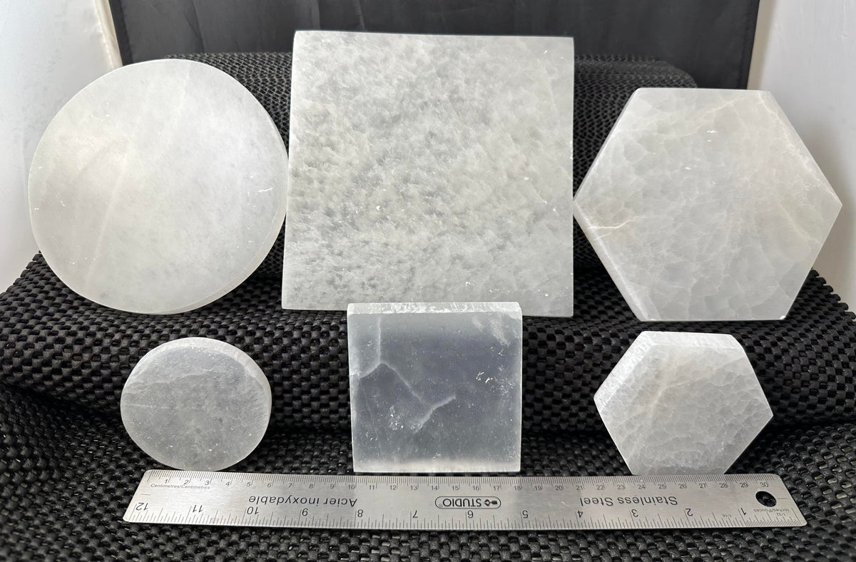 Selenite Charge Plate, 14cm, Square, Plain RETAIL