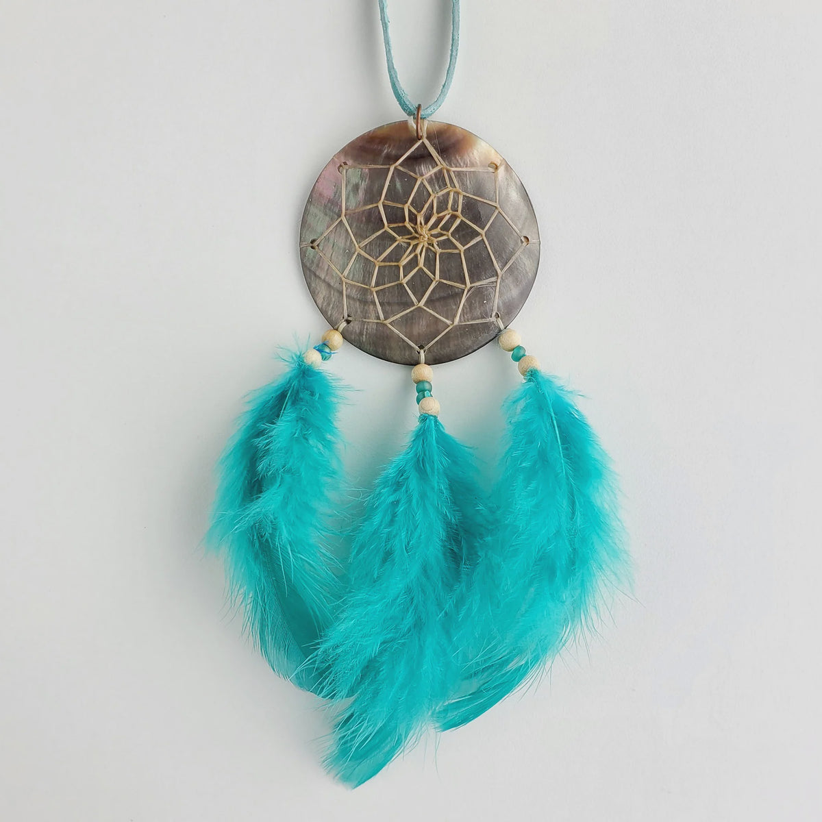 Dreamcatcher, Black Lip Shell Aqua 2.25"