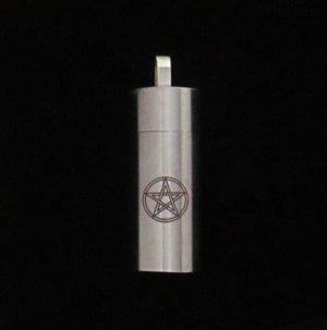 Pendant Vial Pentacle Stainless Steel on Cardstock