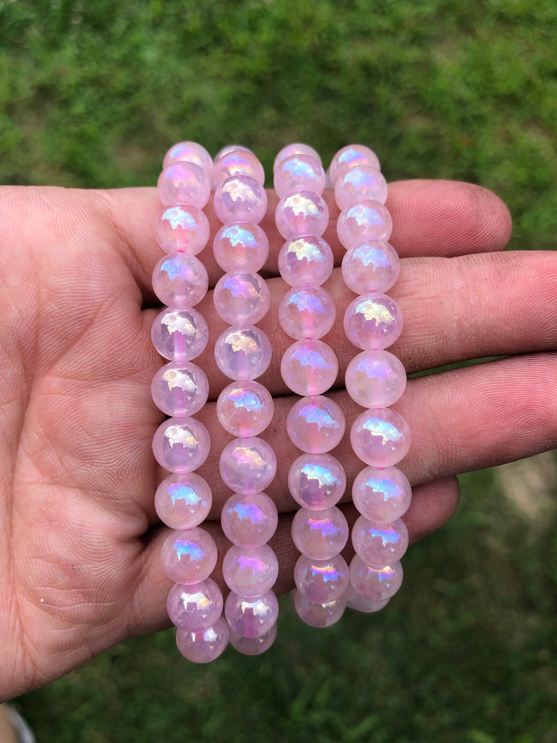 Quartz Rose with Angel Aura Round Bracelet, 8mm RETAIL_NO RESTOCK AVAILABLE