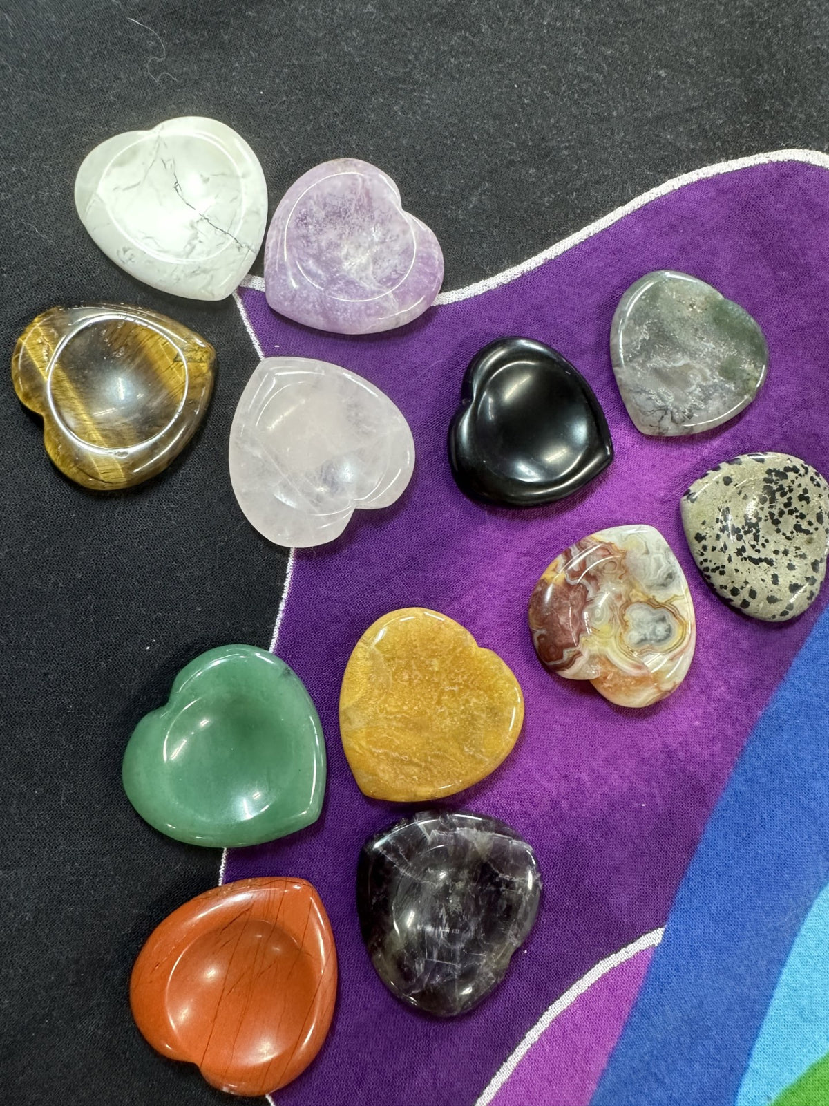 Heart or Round Shape Worry Stone, Assorted Crystals RETAIL