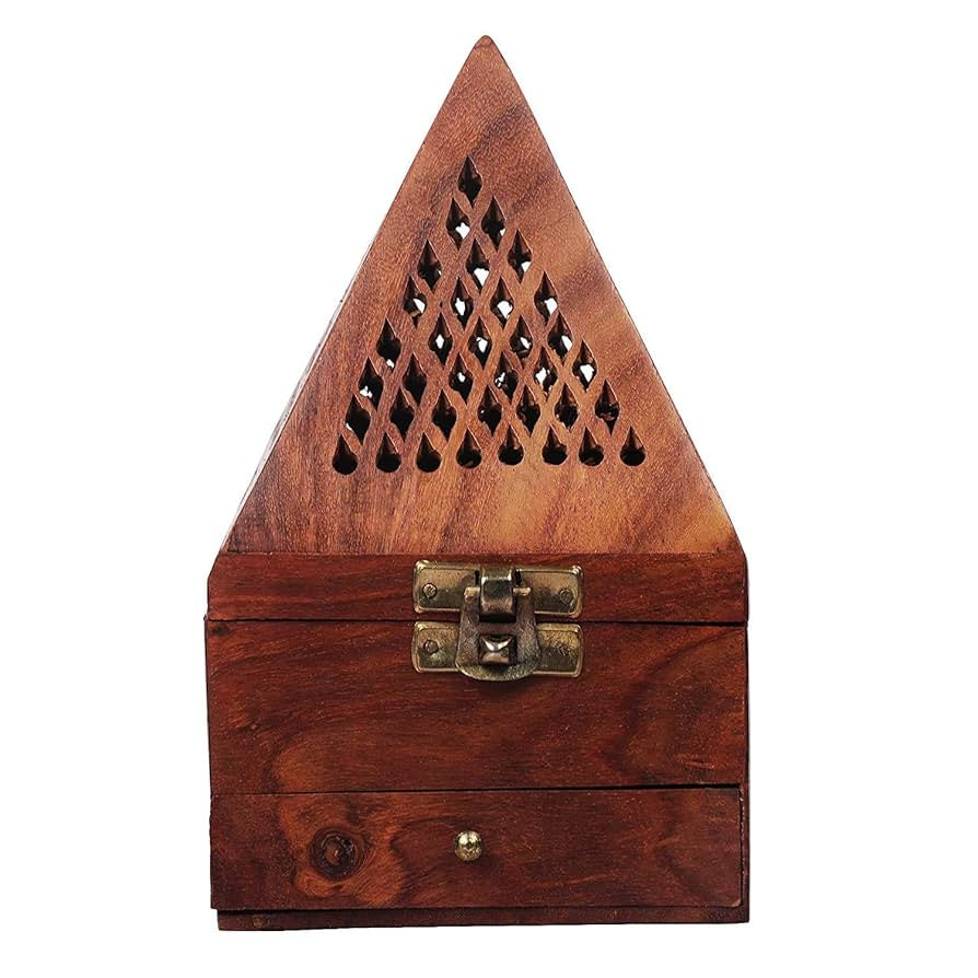 Burner, Incense, Wood Pyramid with Drawer