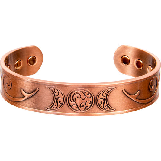 Magnetic Copper Bracelet, Antique Copper Triple Moon