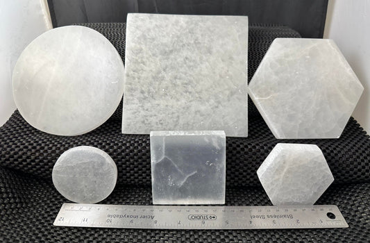 Selenite Charge Plate, 14cm, Hexagon, Plain RETAIL