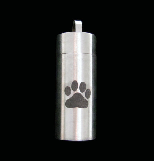 Pendant Vial Dog Paw Stainless Steel on Cardstock