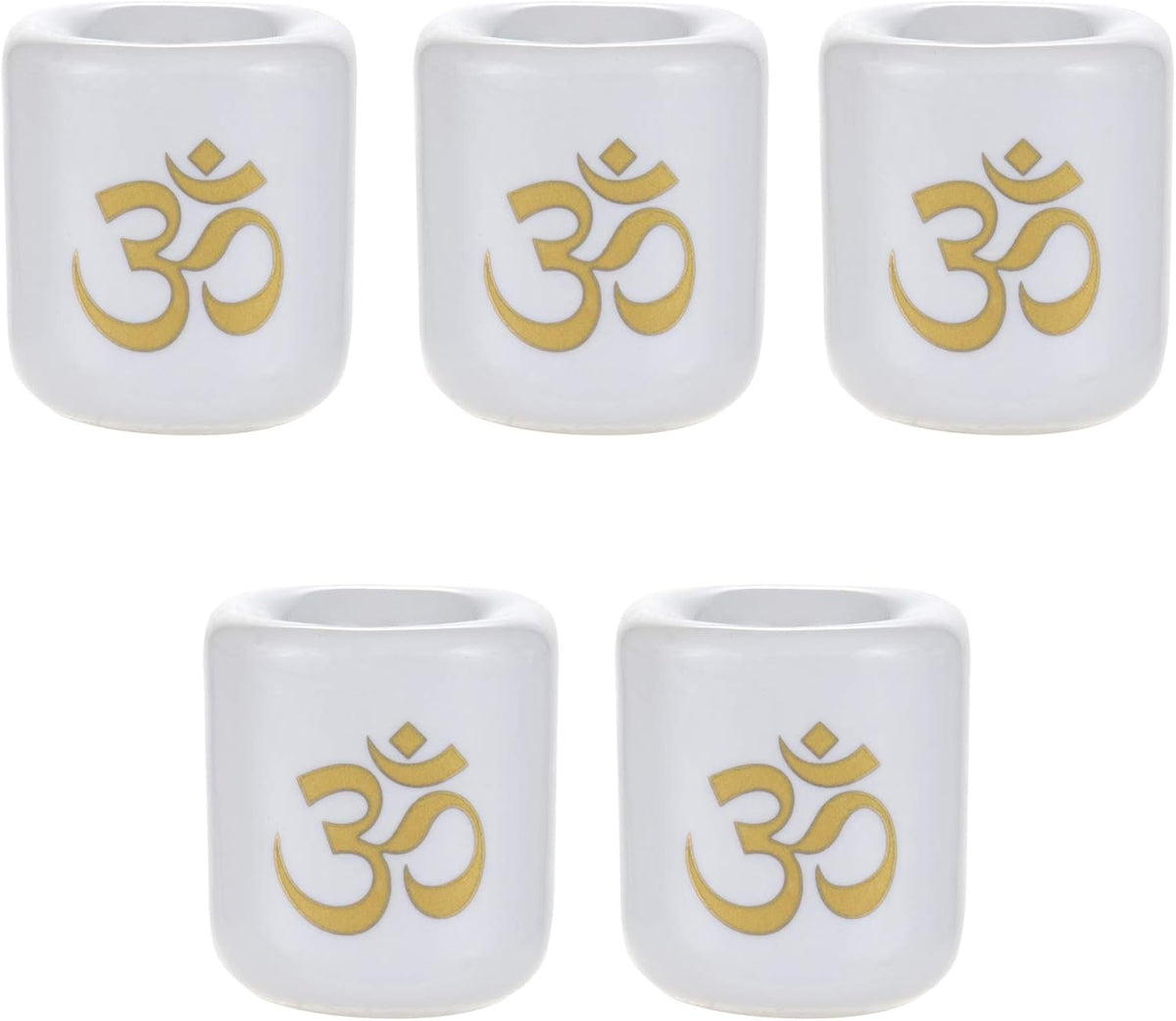 Candle Holder, Ritual, Gold Om, White