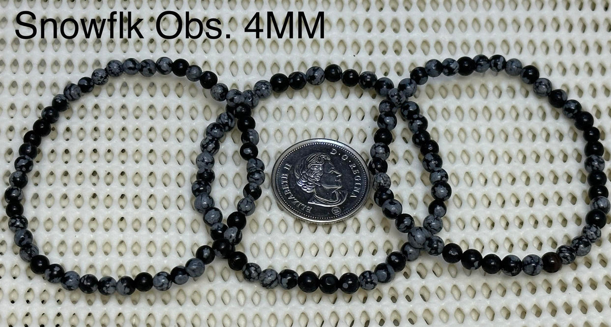 Obsidian Snowflake Round Bracelet, 4mm RETAIL