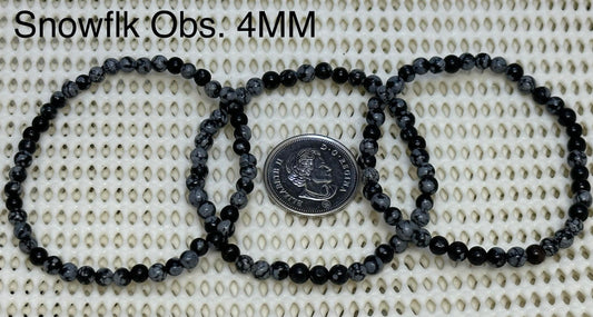 Obsidian Snowflake Round Bracelet, 4mm RETAIL