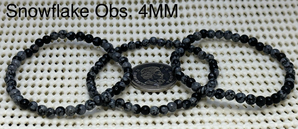 Obsidian Snowflake Round Bracelet, 4mm RETAIL