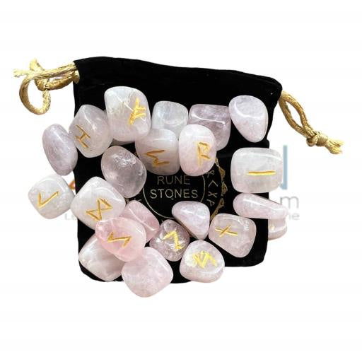 Runes, Crystal Runes with Bag, Rose Quartz