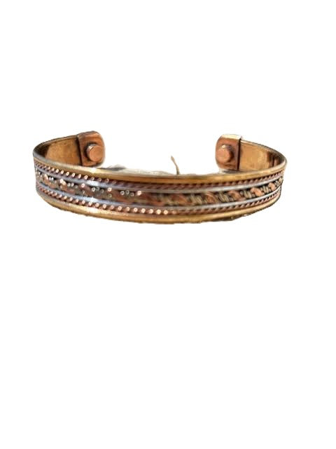 Magnetic Wide Copper Bangle with Alt Metal Design