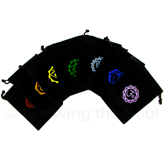 Velvet Bag Embroidered Individual Chakra Symbol: Solar, 5" x 7"