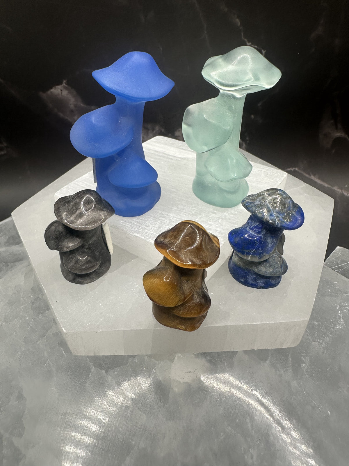 Figurine, Triple Mushrooms, Large, various stones