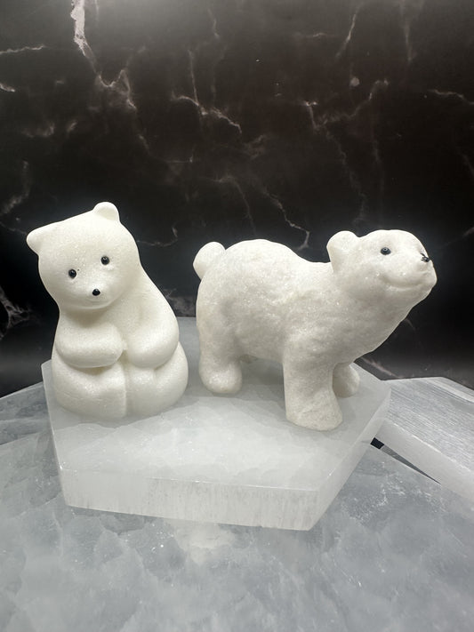 Figurine, Polar Bear Standing, White Jade