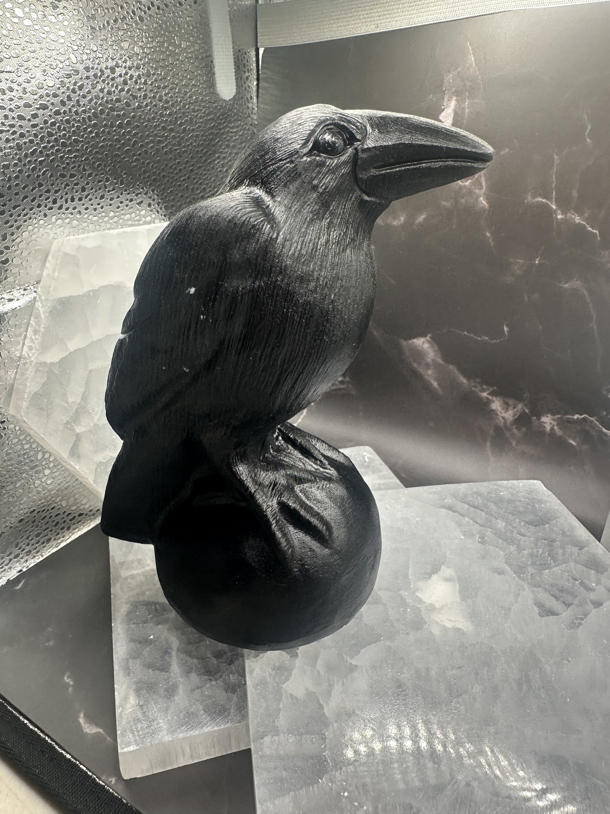 Figurine, Raven, Large Black Obsidian