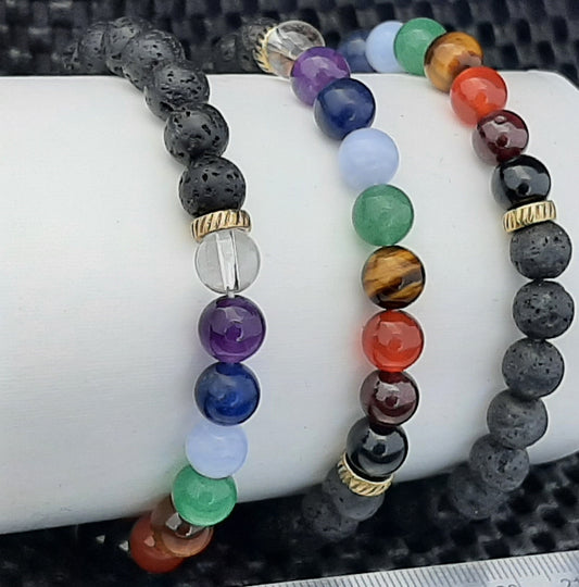 Chakra with Lava Beads Round Bracelet, 8mm RETAIL