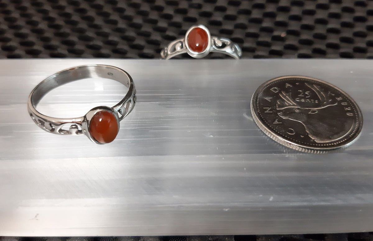5*7mm Oval Stone Sterling Silver Ring with Swirl Design Band