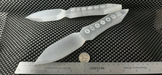 Selenite Athame, 25cm, Chakra Symbols