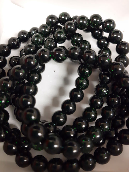 Goldstone Green Round Bracelet, 8mm RETAIL