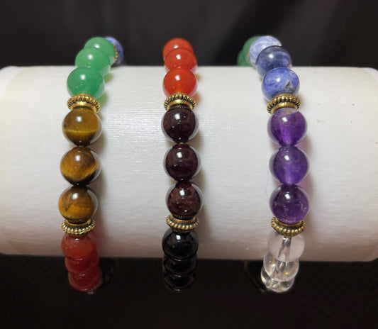 Chakra  with Spacers Dark Colors  Round Bracelet, 8mm RETAIL