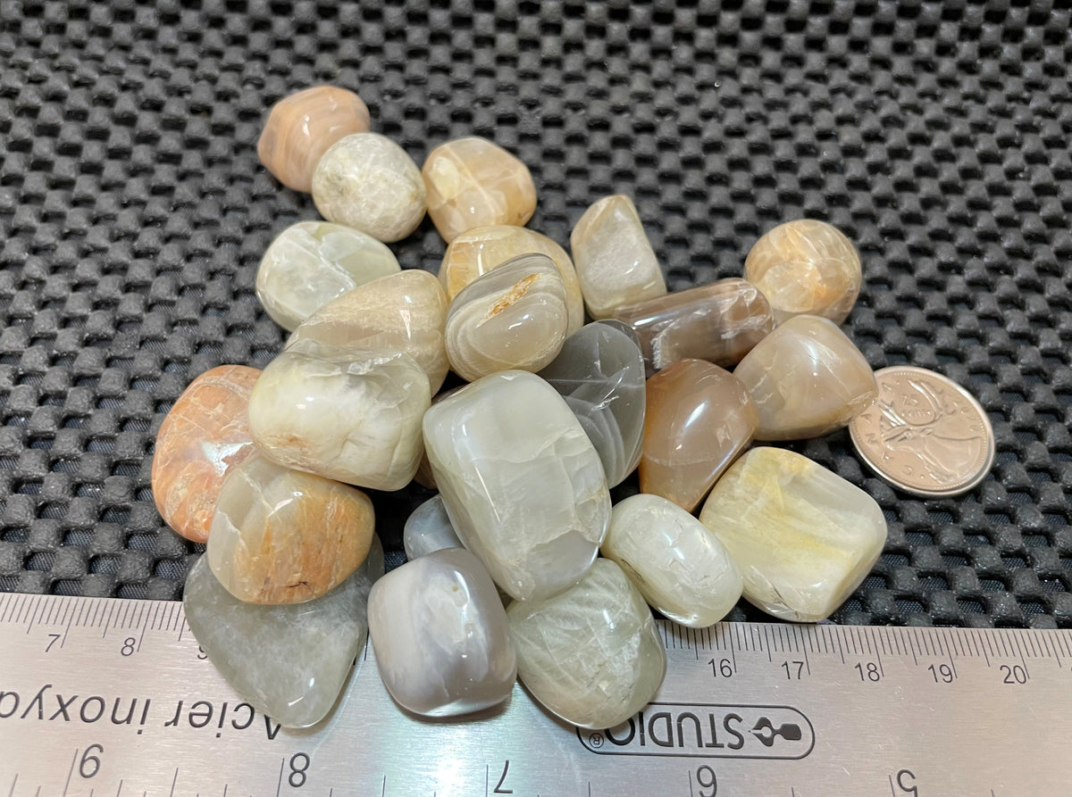 Grey/Black/Peach Moonstone Tumble by 250g, Small ~20mm - 25mm