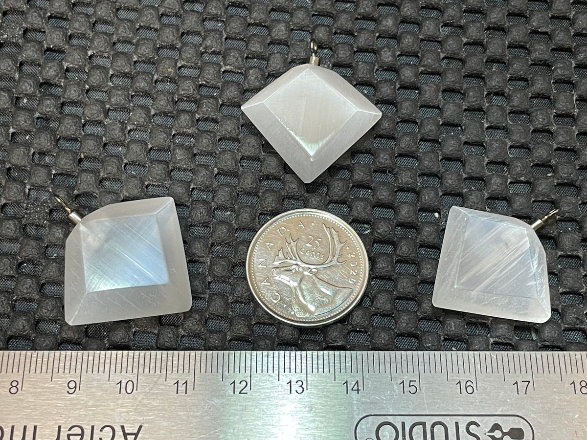 Selenite Pendant, Diamond with Bail on Cardstock N/A