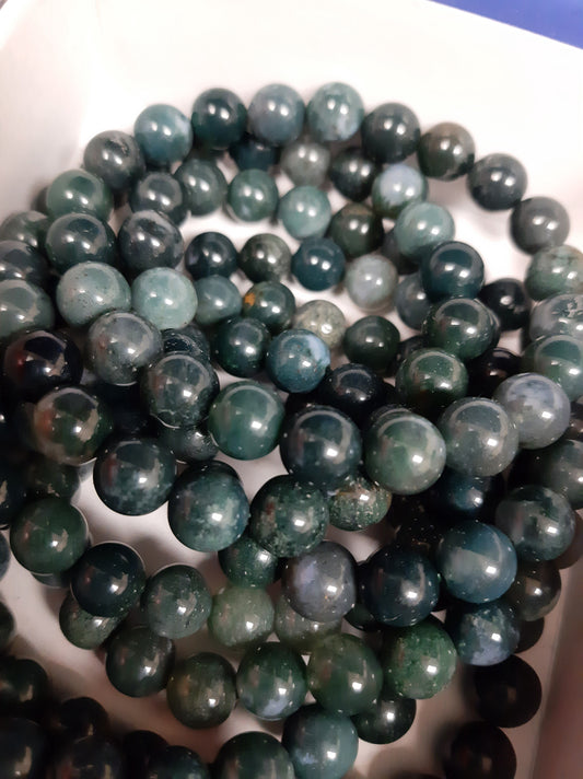 Agate Moss Bracelet, Round, 8mm