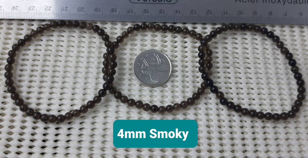Quartz Smoky Round Bracelet, 4mm RETAIL