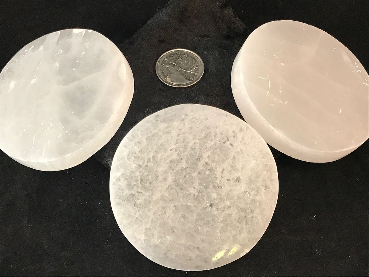 Selenite Charge Plate, 8cm, Circle, Plain  RETAIL